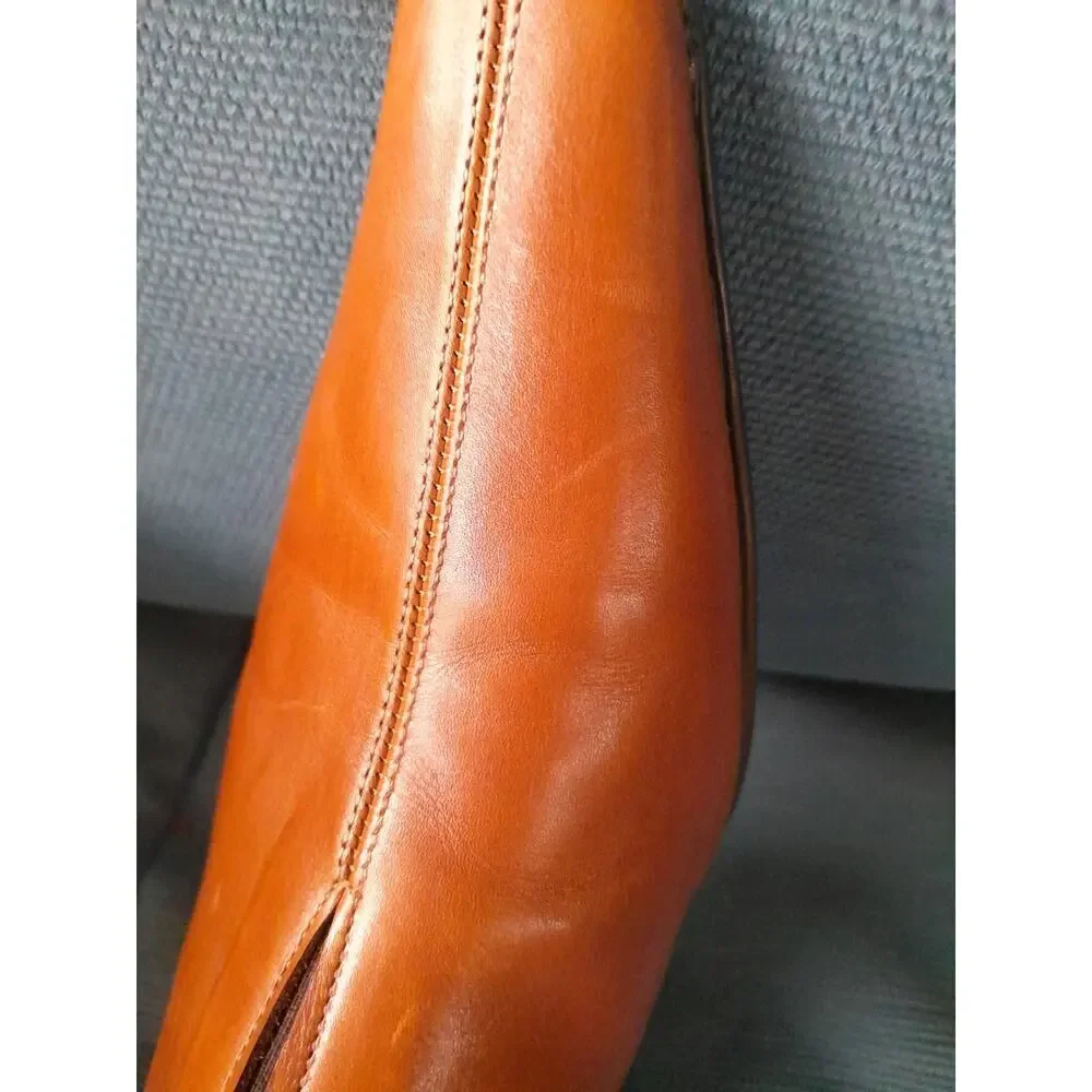 Jeannot Italy Leather Pointed Long Square Pumps Cognac Brown Sz 5 5.5 NWOB